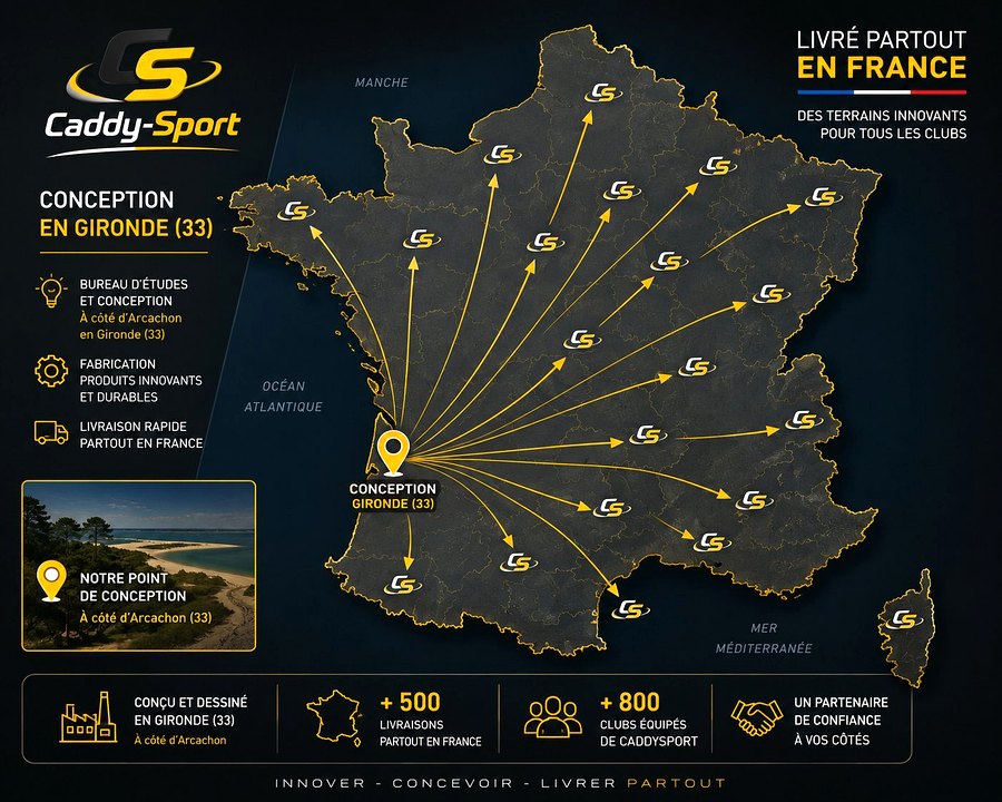 Carte de France des livraisons Caddy-Sport depuis la Gironde